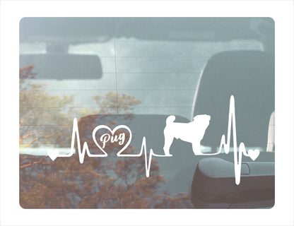 Pug Heartbeat White Decal Sticker