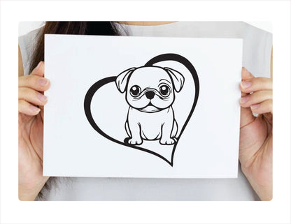 Pug Dog Heart Black Decal Sticker