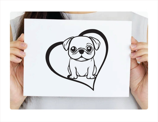 Pug Dog Heart Black Decal Sticker