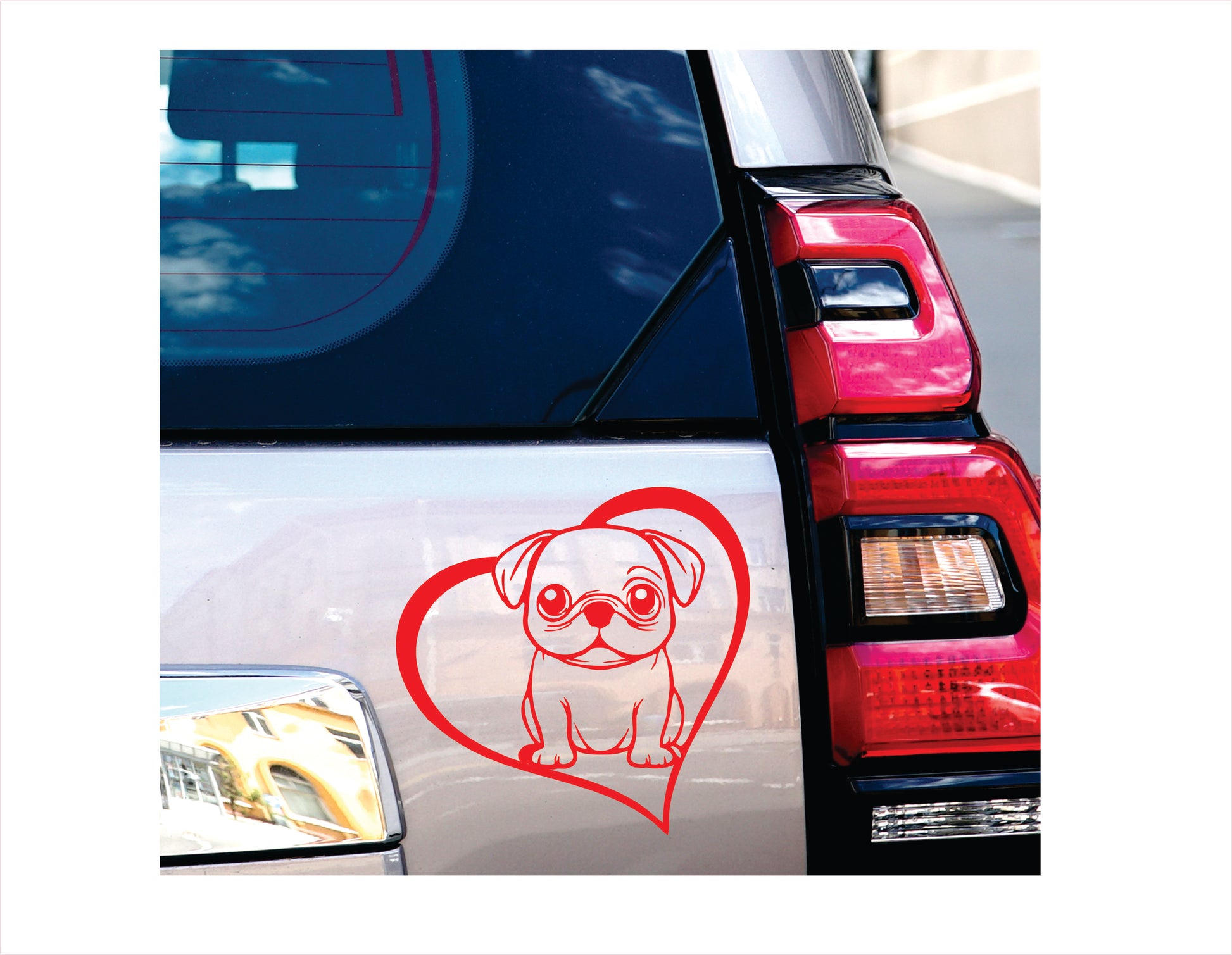 Pug Dog Heart Red Decal Sticker