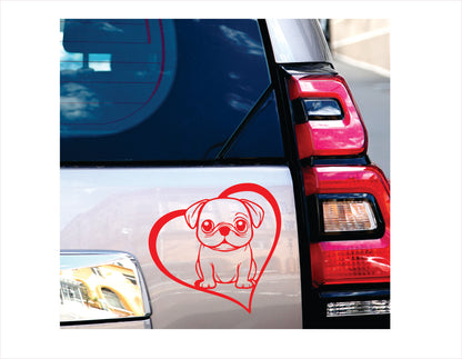 Pug Dog Heart Red Decal Sticker