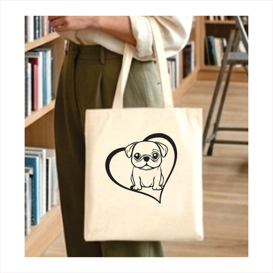 Pug heart tote bag 1