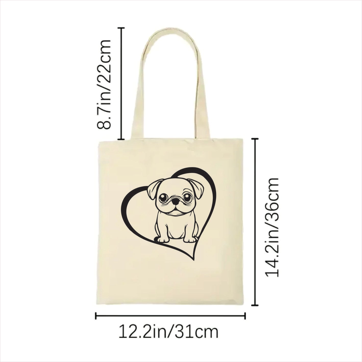 Pug heart tote bag 2