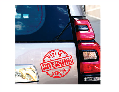 Made in Riverside California USA red decal sticker