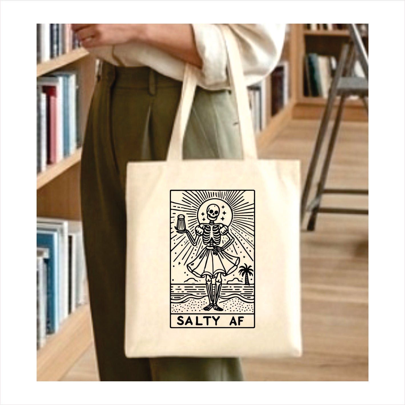 Salty af skull tarot tote bag 1