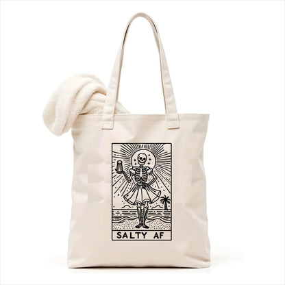 Salty af skull tarot tote bag 3