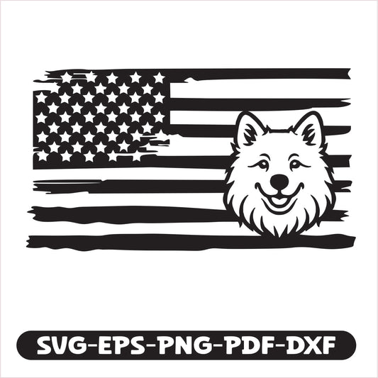 Samoyed Dog USA SVG EPS PNG PDF DXF Cutting