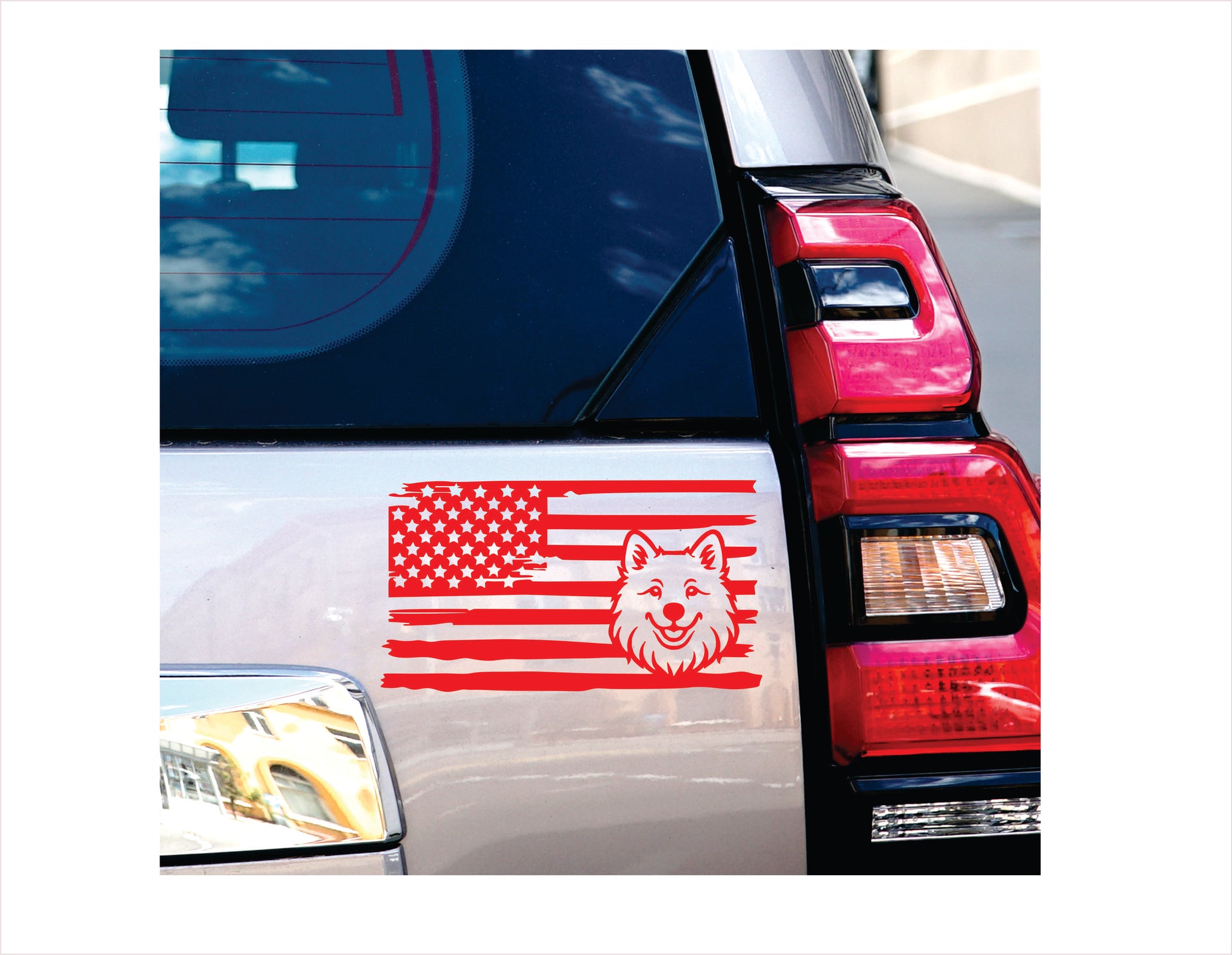 Samoyed Dog USA Red Decal Sticker
