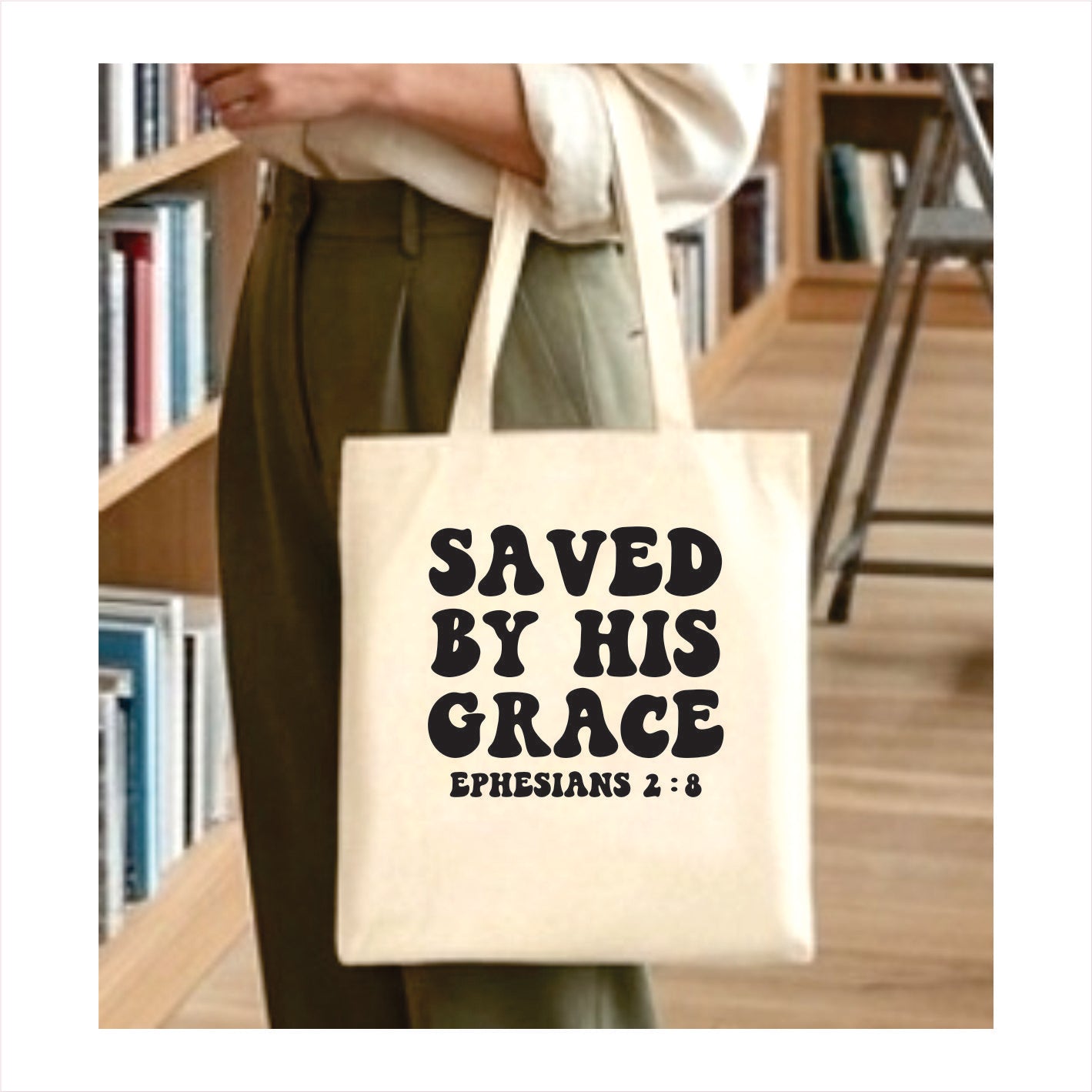 Saved by his grace Ephesians 2:8 Tote bag Christian Bible Verse Bags