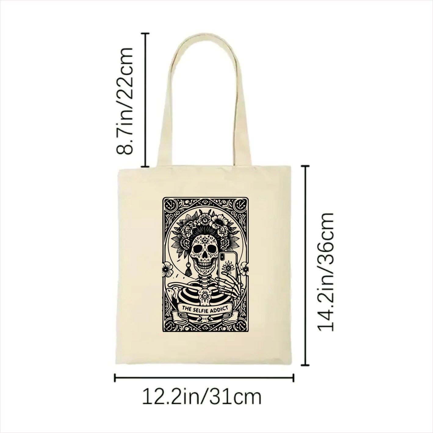 Selfie addict skull tarot tote bag 3