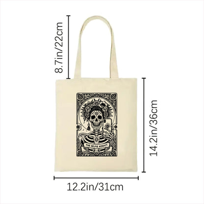 Selfie addict skull tarot tote bag 3