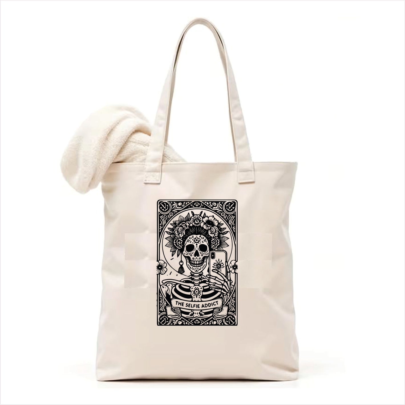 Selfie addict skull tarot tote bag 2