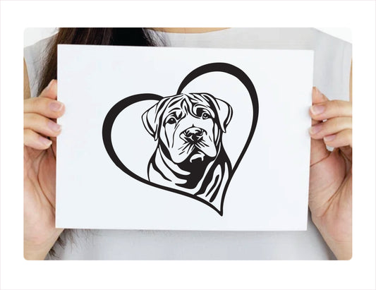 Shar Pei Dog Heart Black Decal Sticker
