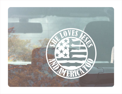 She Loves Jesus and America Too Decal Sticker - FREE shipping