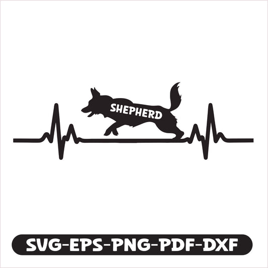 Shepherd Heart Line Pulse SVG EPS PNG PDF DXF Cutting File