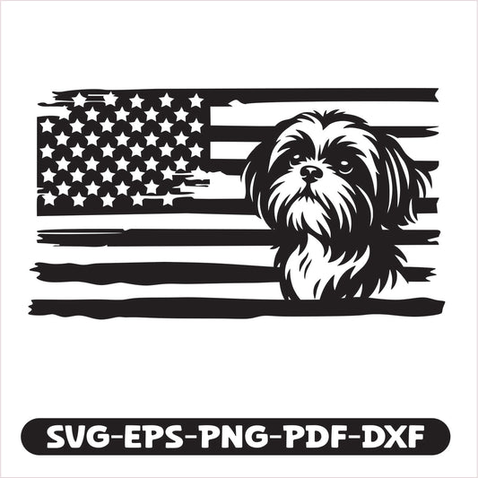 Shih Tzu Dog USA SVG EPS PNG PDF DXF Cutting