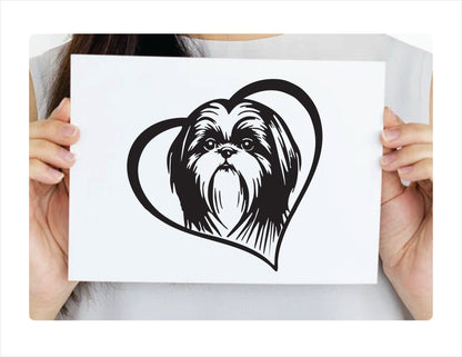 Shih Tzu Dog Heart Black Decal Sticker