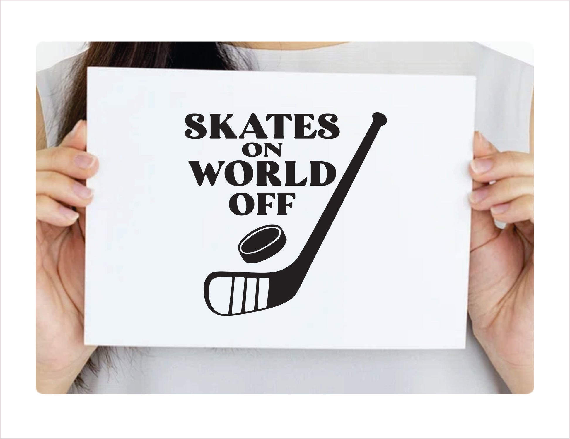 Skates on world off hockey Black Decal Sticker 