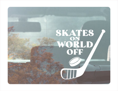 Skates on world off hockey White Decal Sticker 