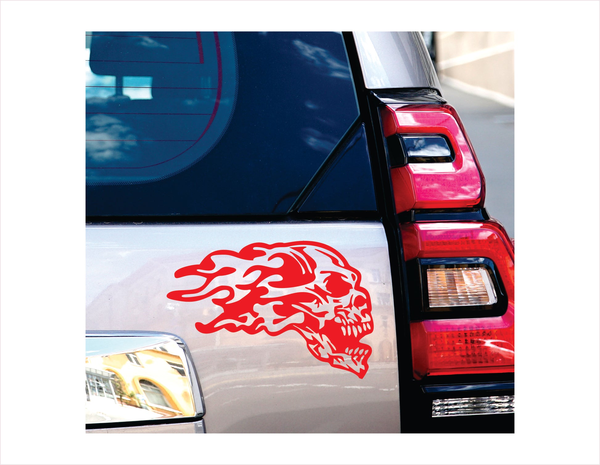 Skull Flame Red Vinyl Decal Sticker