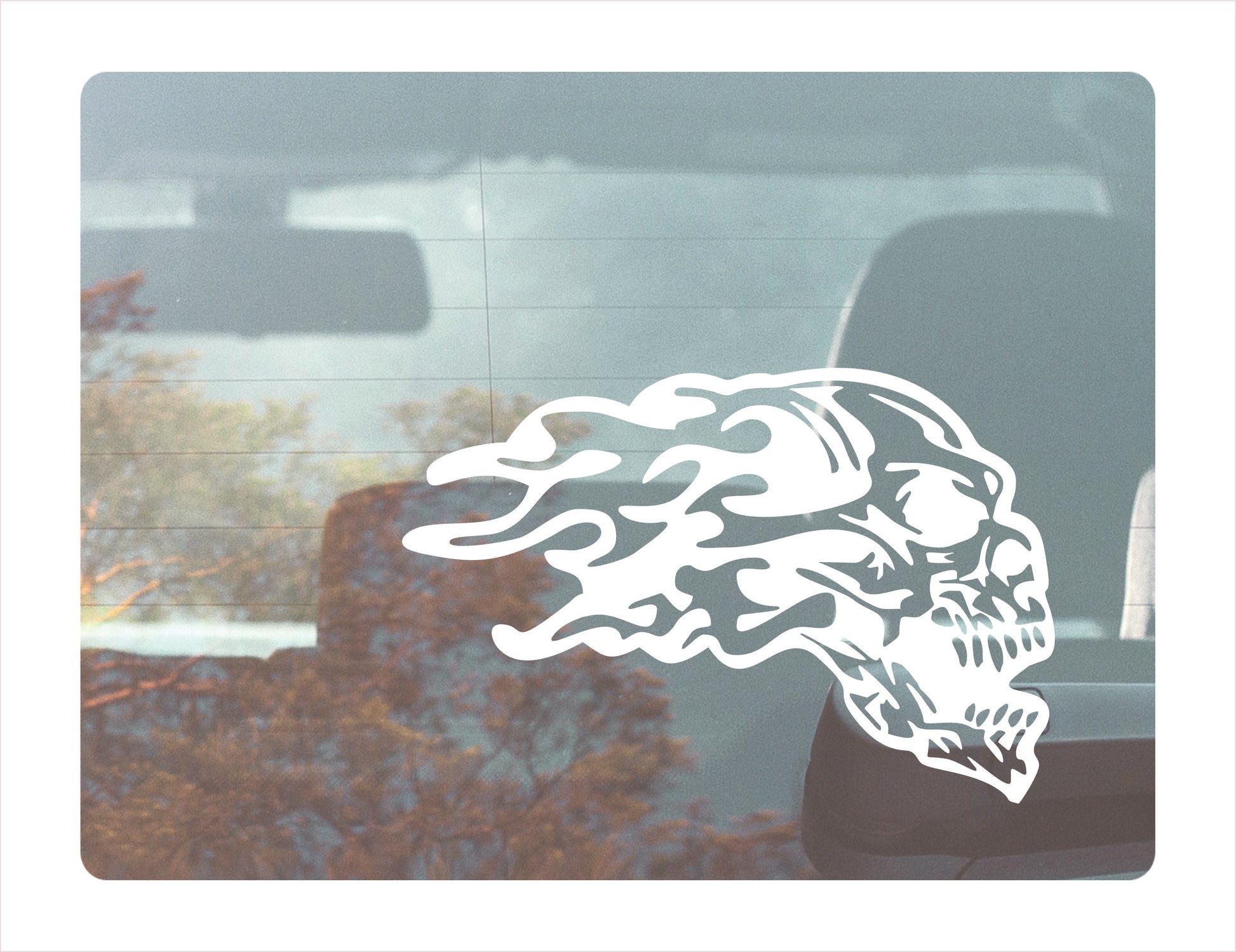 Skull Flame White Vinyl Decal Sticker