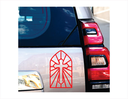 Stained glass window of Jesus Red Decal Sticker
