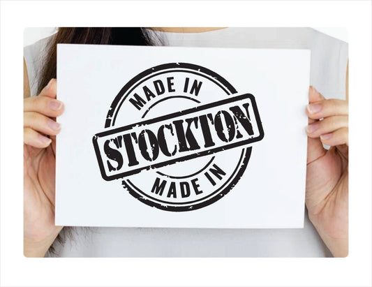 Made in Stockton California USA black decal sticker
