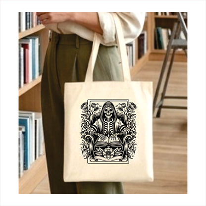 Storyteller skull gothic tote bag 1