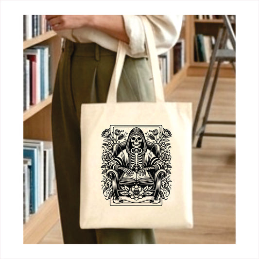 Storyteller skull gothic tote bag 1