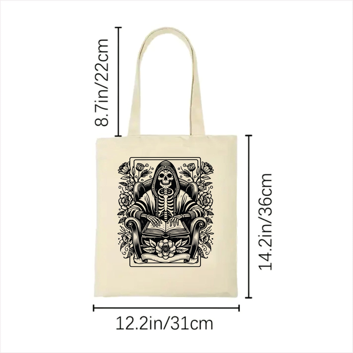 Storyteller skull gothic tote bag 2