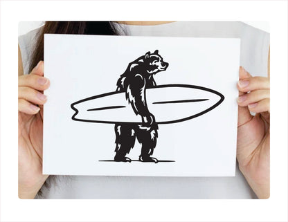 Surf Bear black decal sticker