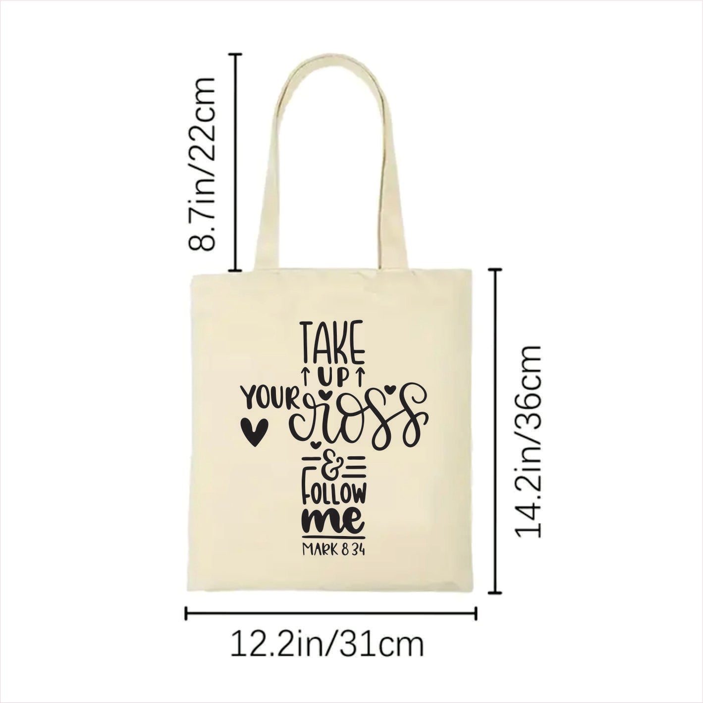 Take up your cross and follow me canvas tote bag 2