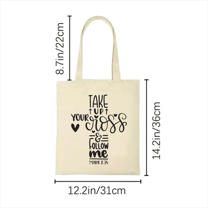 Take up your cross and follow me canvas tote bag 2