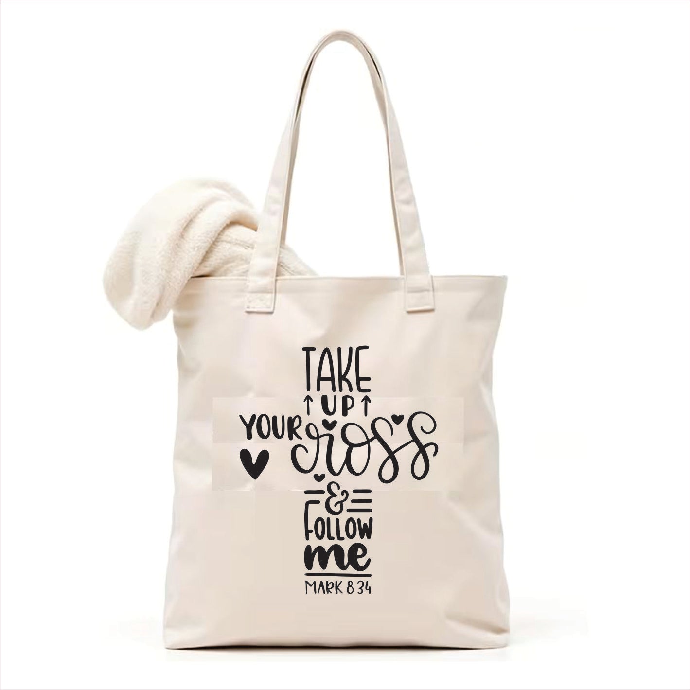 Take up your cross and follow me canvas tote bag 3