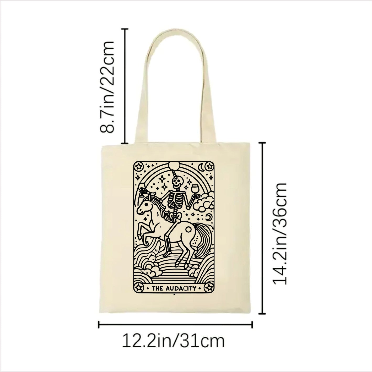The audacity skull tarot tote bag 2
