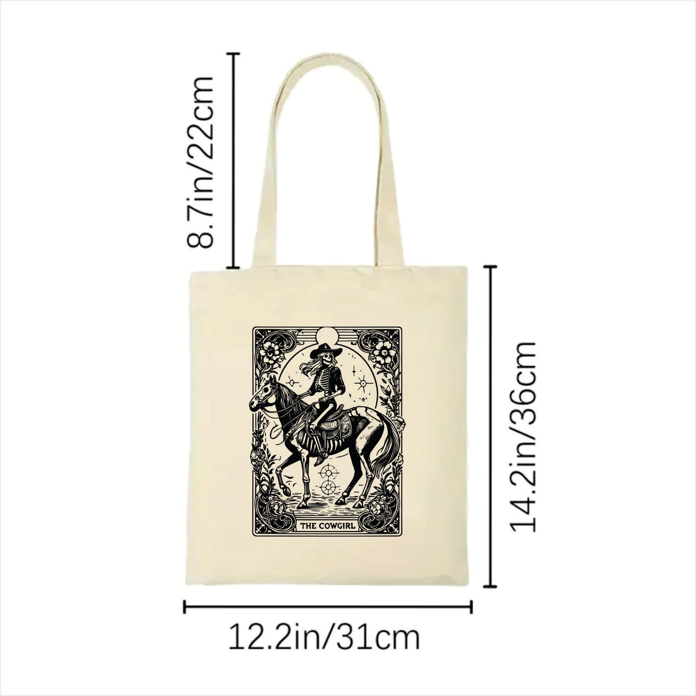 The cowgirl tarot skull tote bag