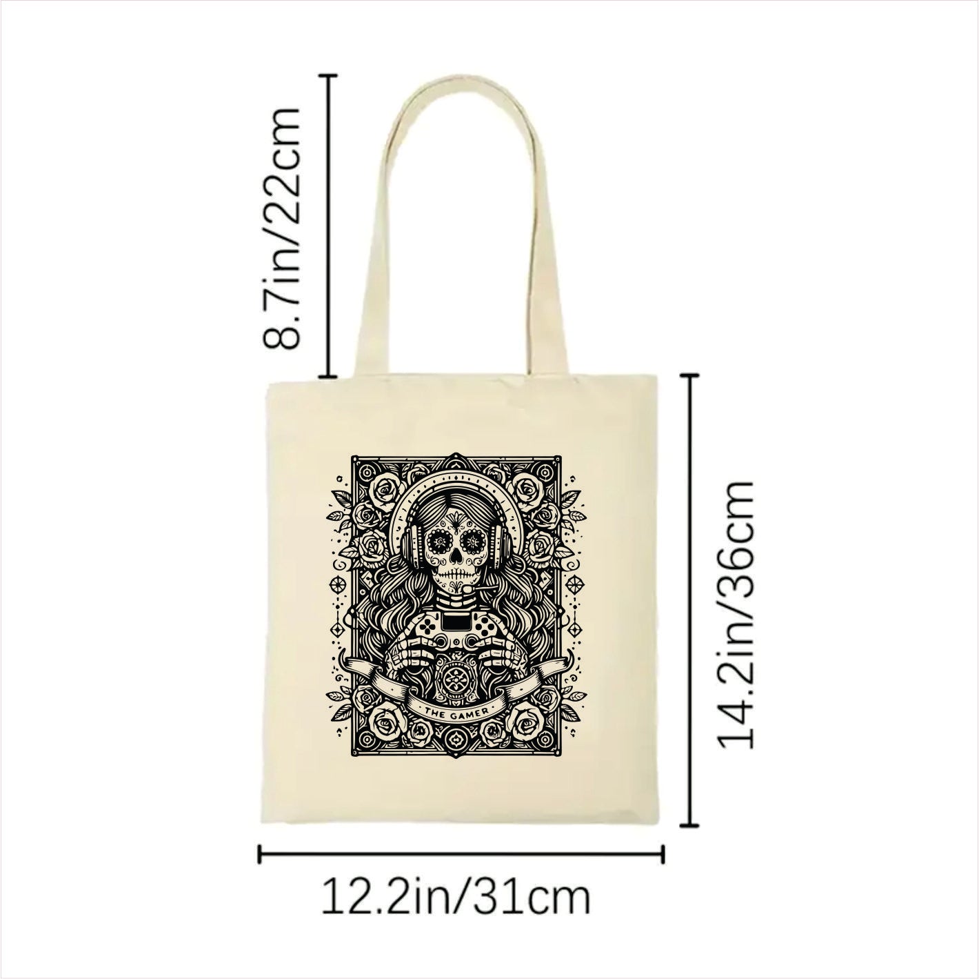 The gamer skull tarot tote bag 2