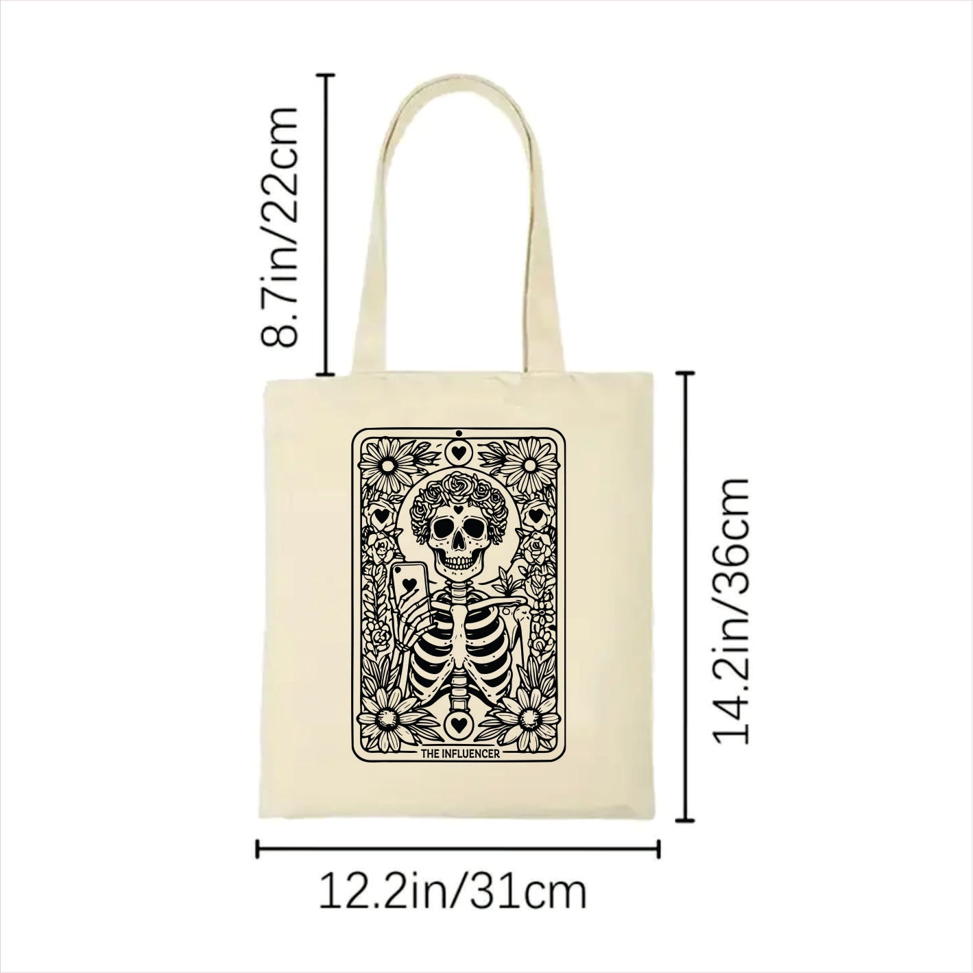 The influencer skull tarot tote bag 2