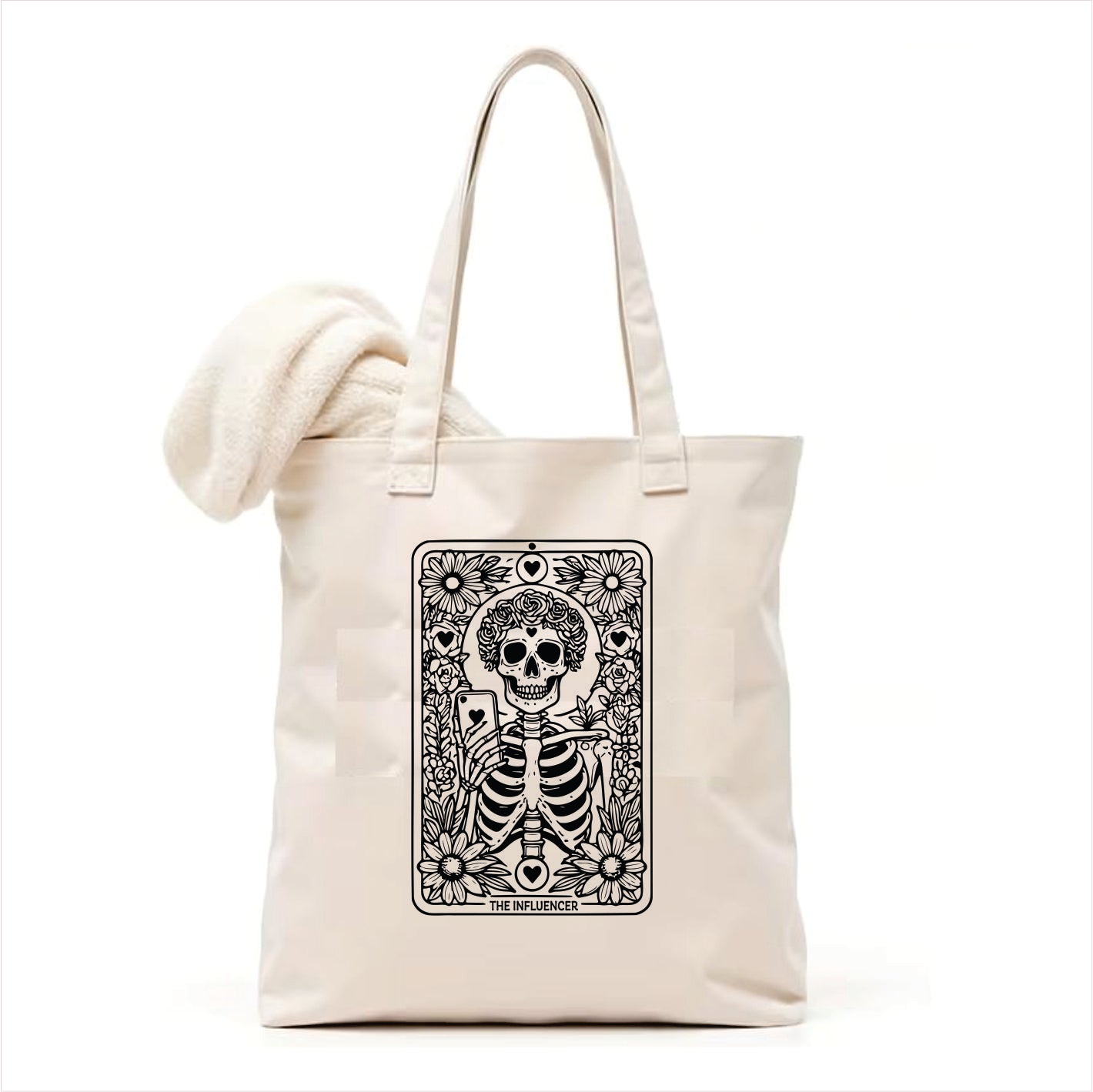 The influencer skull tarot tote bag 3