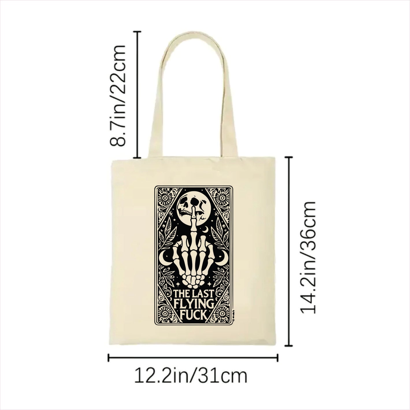 The last flying fuck skull tarot tote bag