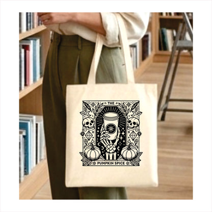 The pumpkin spice skull gothic tote bag 1