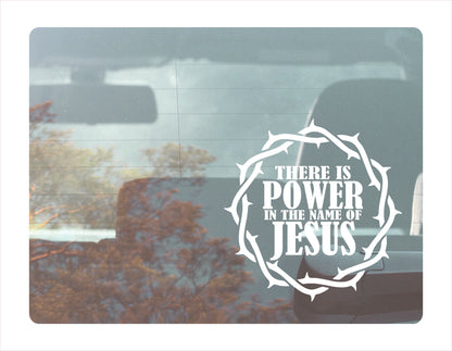 There is power in the name of Jesus white decal sticker
