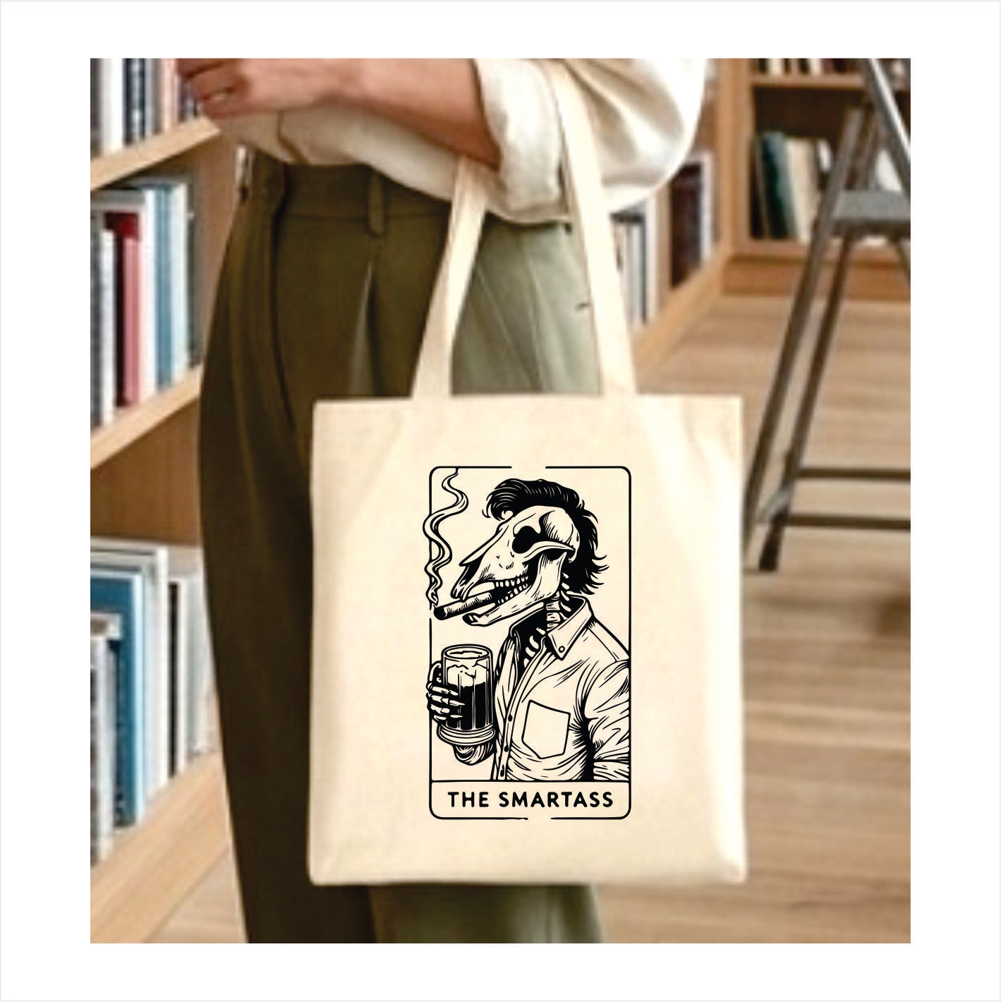 The smartass skull tarot tote bag 1