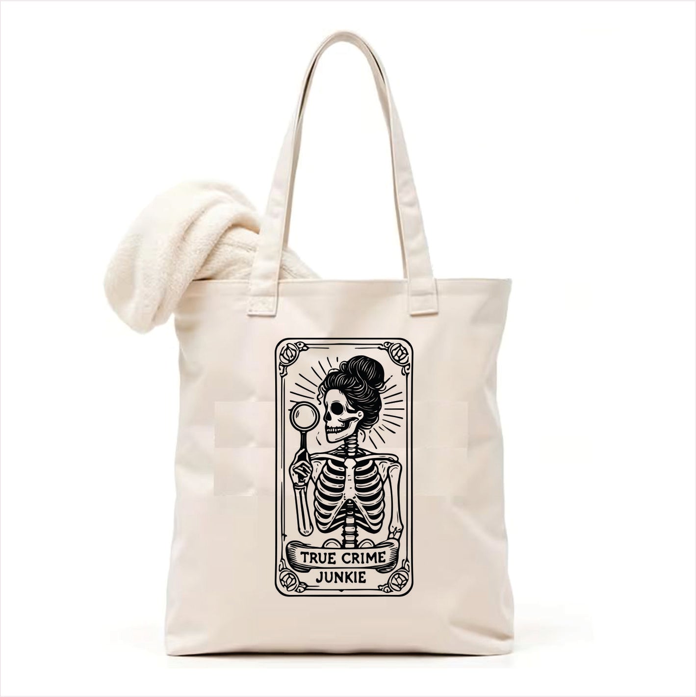 The true crime junkie skull gothic tote bag 3