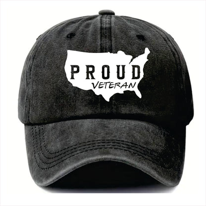 Black cap with 'PROUD VETERAN' text on a white background