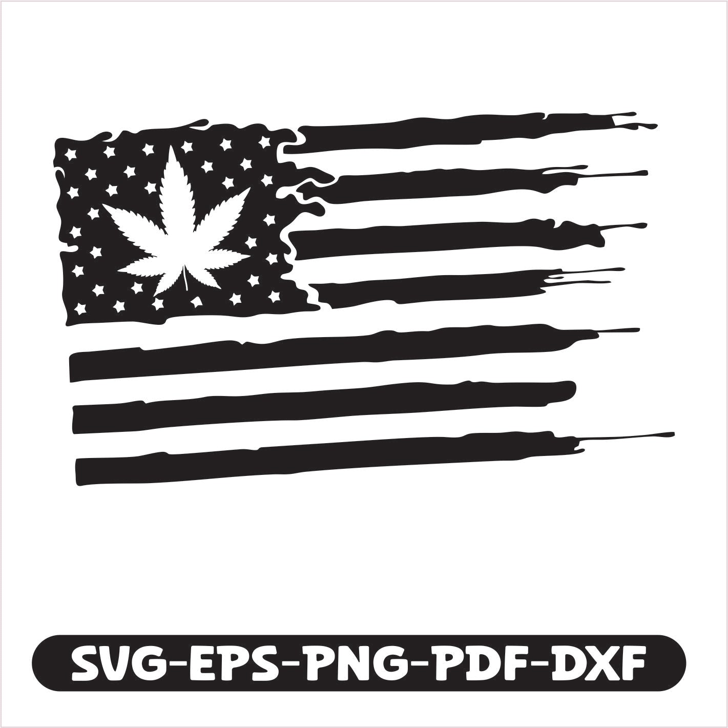 USA Cannabis cutting file offers versatile formats including SVG, EPS, PNG, PDF, and DXF, perfect for creative projects. Ideal for crafting custom apparel, decals, or home decor, it combines patriotic style with cannabis culture.