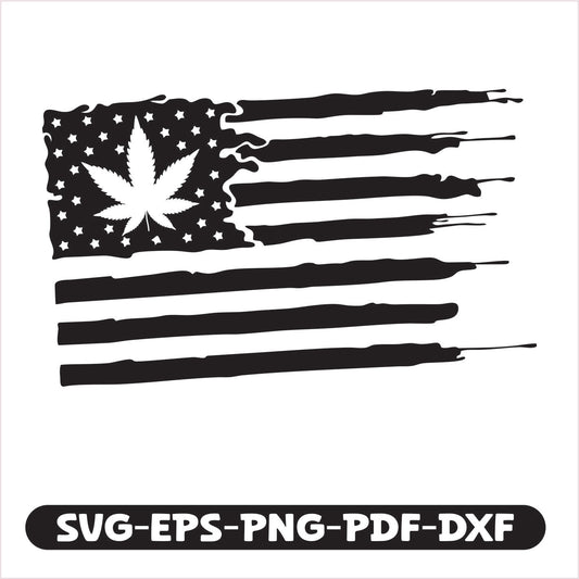 USA Cannabis cutting file offers versatile formats including SVG, EPS, PNG, PDF, and DXF, perfect for creative projects. Ideal for crafting custom apparel, decals, or home decor, it combines patriotic style with cannabis culture.