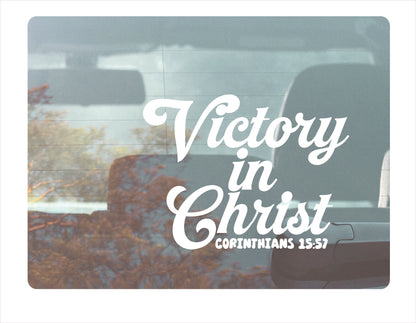 Victory in Christ Corinthians 15-57 white decal sticker