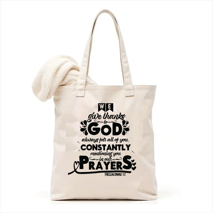 We give thanks to God always for all of you canvas tote bag 3