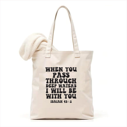When you pass through deep waters Isaiah 43:2 Tote bag Christian Bible Verse Bags